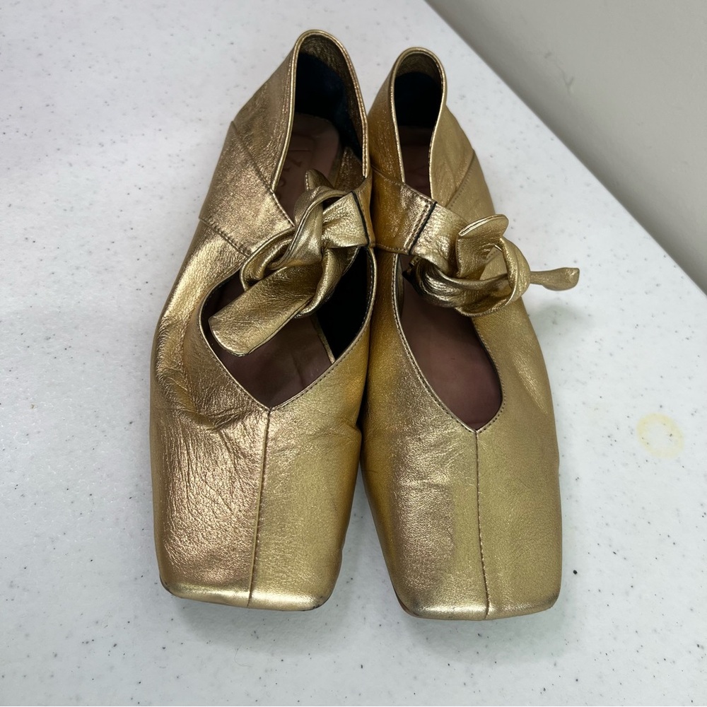 Vicenza Bow Mary Jane Silver leather flats square toes ballet Anthropologie - Picture 4 of 14
